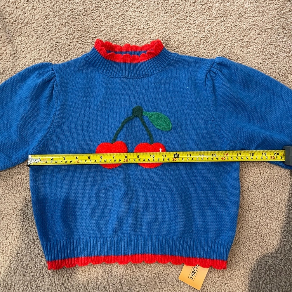 FOREVER 21 Junior Knitted Puff Sleeve Cherry crop Top - Picture 4 of 8